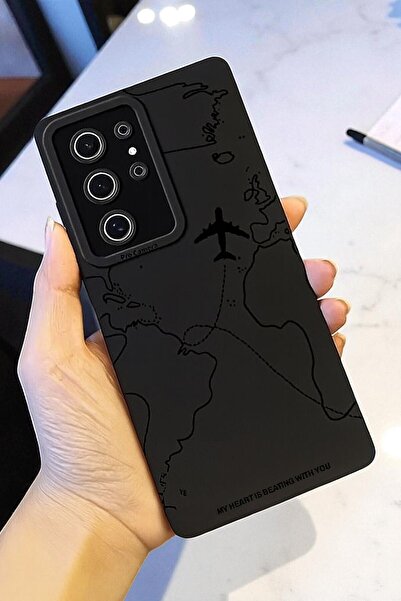 KVK PRİVACY Samsung S24 Ultra Uyumlu – Siyah Harita Desenli Yumuşak Silikon Kılıf