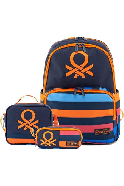 United Colors of Benetton 3-Piece School Bag Set for Boy - Double Main Compartments and Stripe Detail