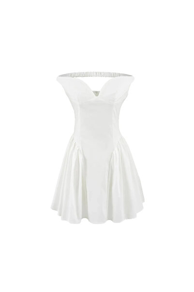 FASHION COCKTAIL Sırt Bantlı Kabarık Etekli Düşük Omuz Davet Kokteyl Balo Tasarım Elbise