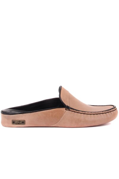 SailLakers - Μπεζ Δερμάτινες Ανδρικές Παντόφλες Σπιτιού 110-558-E