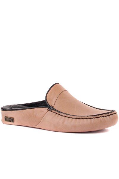 SailLakers - Μπεζ Δερμάτινες Ανδρικές Παντόφλες Σπιτιού 110-558-E