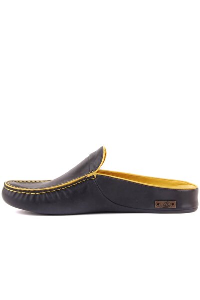 SailLakers - Σκούρο μπλε δερμάτινες ανδρικές παντόφλες σπιτιού 110-547-X