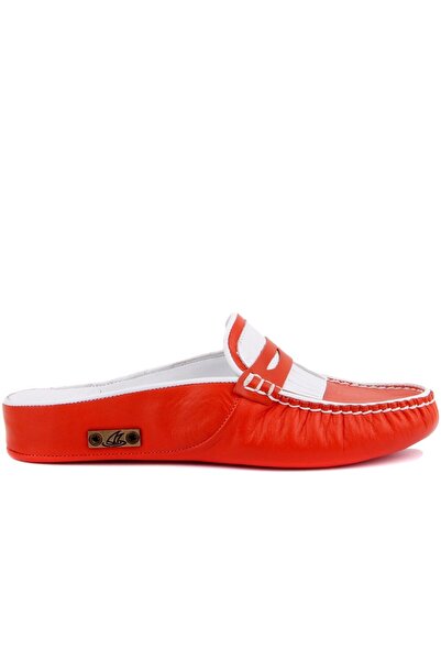 SailLakers - Помаранчеві, білі шкіряні жіночі домашні капці 109-560-B