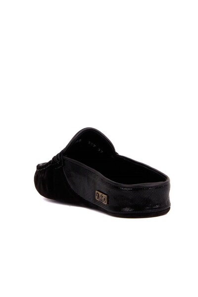 SailLakers - Μαύρες δερμάτινες γυναικείες παντόφλες εσωτερικού χώρου 109-557-X