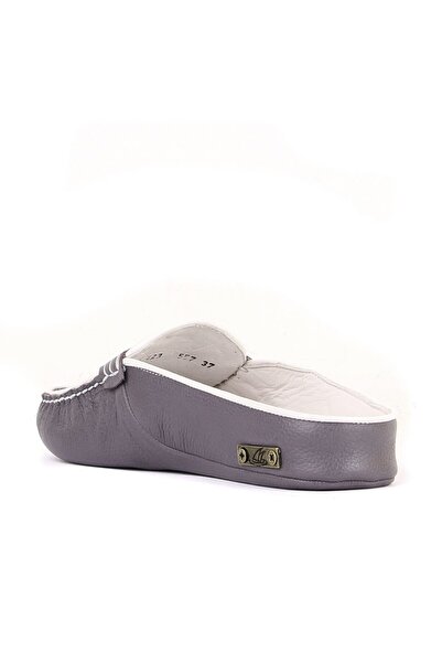 SailLakers - Γκρι δερμάτινες γυναικείες παντόφλες εσωτερικού χώρου 109-557-X