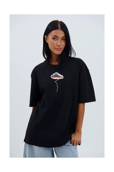 Tubinyoo Lightning Strike Patterned Unisex Oversize T-Shirt