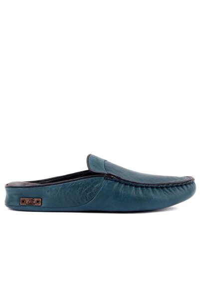 SailLakers - Чоловічі домашні капці з шкіри кольору «нафтовий синій» 110-547-X