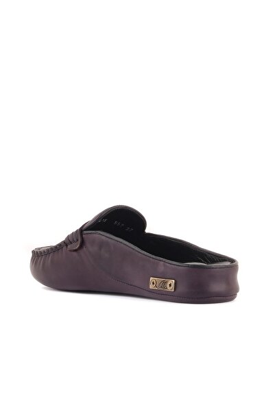 SailLakers - Σκούρο Μωβ Δερμάτινες Γυναικείες Παντόφλες Σπιτιού 109-557-X