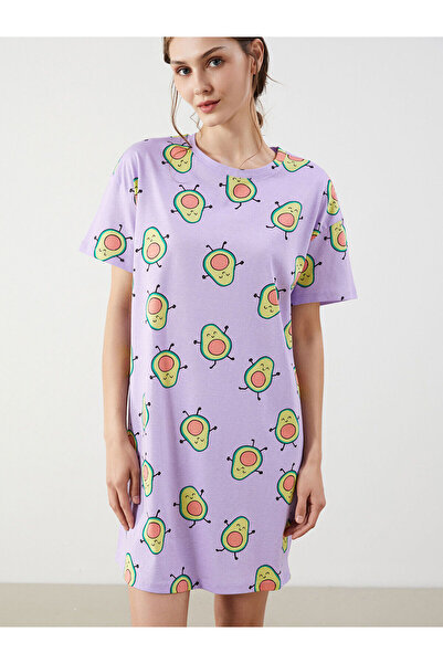 LC Waikiki Özmarka New Season Crew Neck Avocado Printed Women's Nightgown