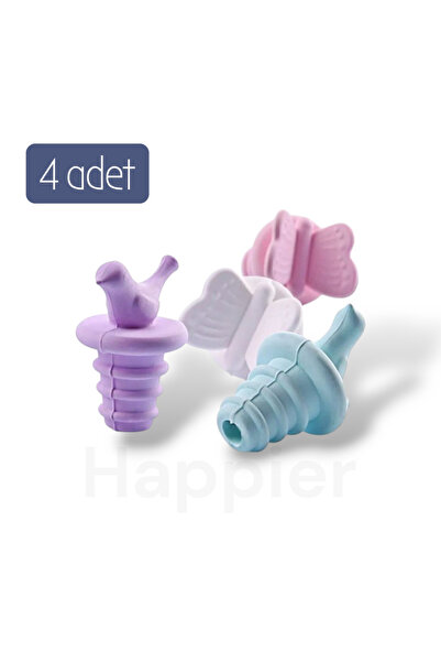 happier 4 Adet Renkli Kuş Kelebek Figürlü Silikon Tıpa-Şişe-Yağdanlık-Şarap Tıpası