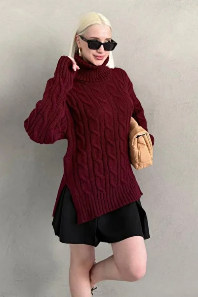 Madmext Burgundy Turtleneck Sweater Mg2376