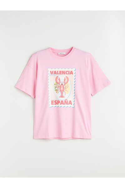 LC Waikiki Lcw vision pink valencia Printed Oversized women's t-shirt