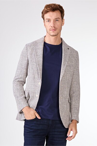 Dufy Saks Erkek Slim Fit Pitikare Desenli Sivri Yaka Casual Ceket