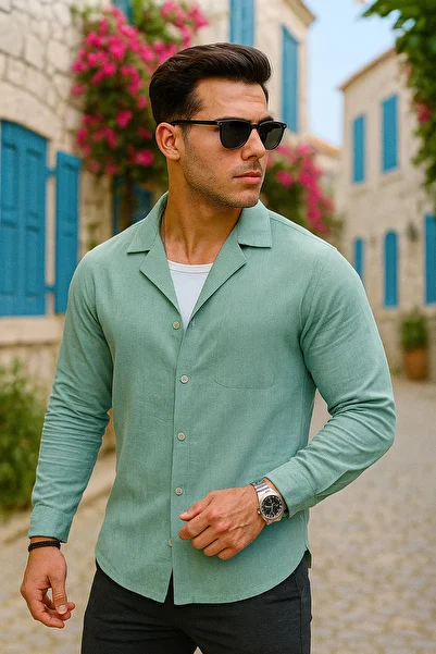 Pobudo Mint Color Linen Look Sports Shirt