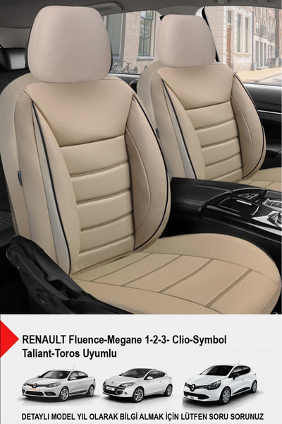 GM-DESIGN Jet Bej Deri Oto Koltuk Kılıfı (RENAULT Fluence-Megan 1-2-3-Clio-Symbol-Taliant-Toros Uyumlu)