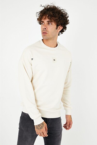 BREEZY Sırtı Kabartma Grafiti Baskılı Oversıze Taş Rengi Sweatshırt