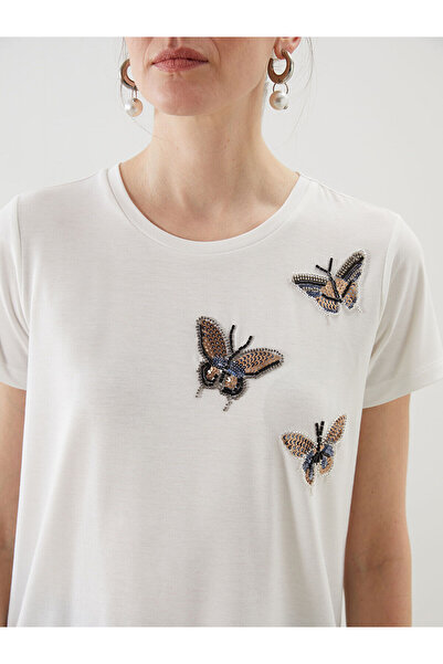 LC Waikiki Crew Neck Butterfly Embroidered Women's T-Shirt (S5)