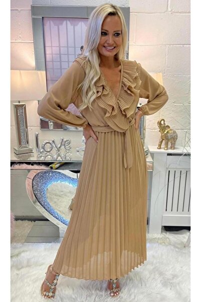 Intisimo Γυναικείο Φόρεμα, Μακρύ, Πλισέ, Κορδόνι στη Μέση, Μπεζ