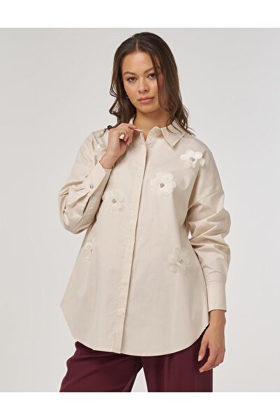 Kayra Κρέμα βαμβακερής τουνίκ με κέντημα λουλουδιών