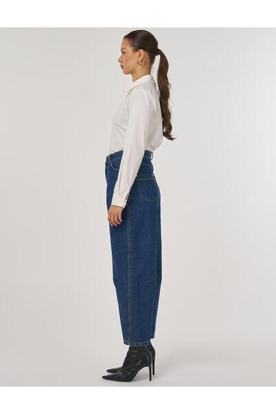 Kayra Denim Trousers with Stitching Detail Navy Blue