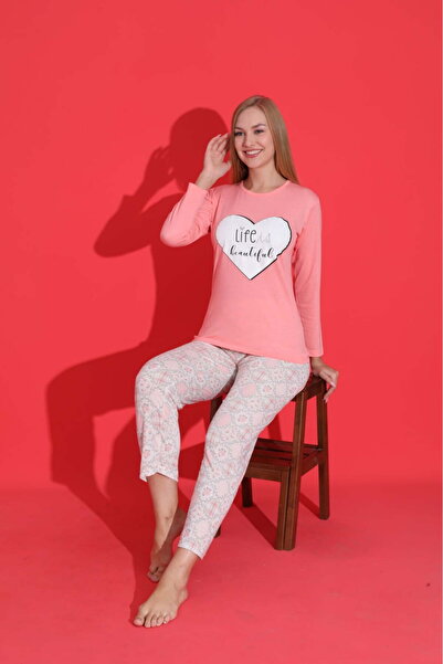Intisimo Pijamale pentru femei, mânecă lungă, Viața e frumoasă, bumbac, roz -...