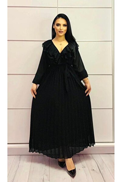 Intisimo Γυναικείο Φόρεμα, Μακρύ, Πλισέ, Κορδόνι στη Μέση, Μαύρο