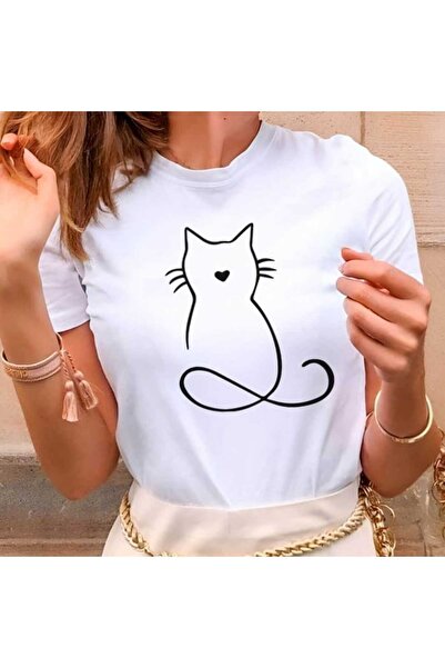 Intisimo Tricou damă, bumbac, desen pisică, alb - M