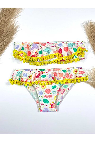 Intisimo Costum de baie, două piese, pentru fete, galben/alb - mărimea 8 18-2...