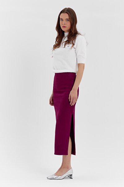 MARKALİSTE Fuchsia Velvet Skirt - Slit Detail