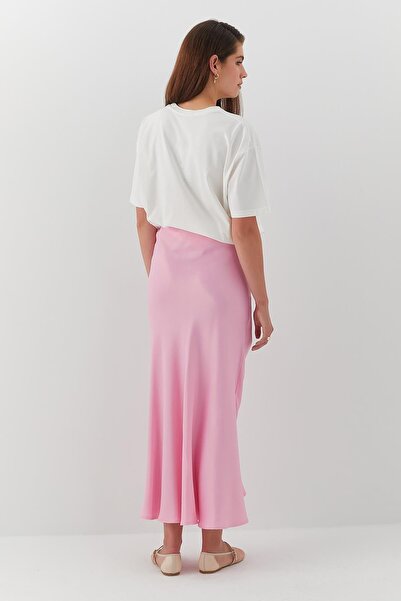 MARKALİSTE Ίσια μακριά σατέν φούστα ροζ