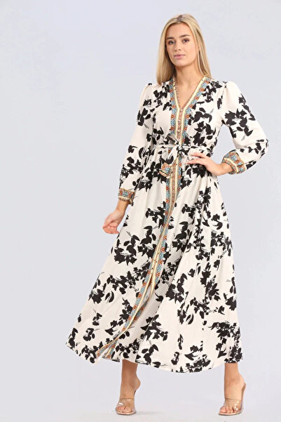 Intisimo Γυναικείο Φόρεμα, Μακρύ, Κορδόνι στη Μέση, Άνοιγμα, Μαύρο/Λευκό