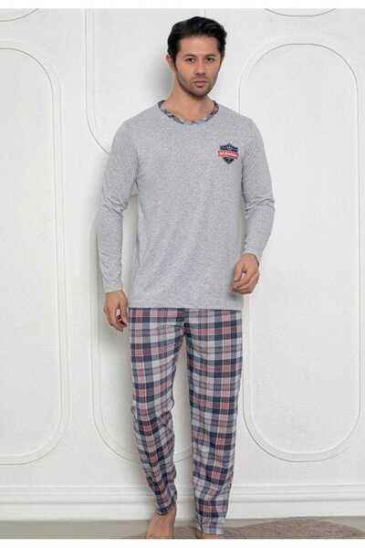 Intisimo Pijamale bărbătești, bluză + pantaloni lungi, academice, gri - 3XL