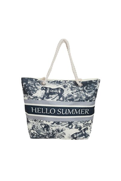 Intisimo Geantă de plajă, Mare, Hello Summer, Pantera, Bej/Bleumarin