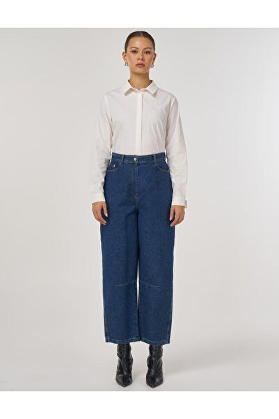 Kayra Denim Trousers with Stitching Detail Navy Blue