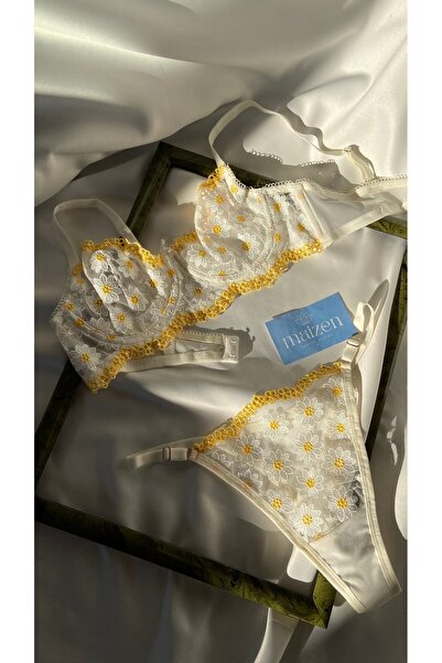 MAİZEN 2-Piece Bra Set Lace Gatherer Underwire Orange Yellow Daisy