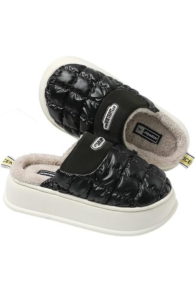 Intisimo Papuci de damă, Mega Light, Îmblăniți, Talpă Groasă, Negri - 40-41