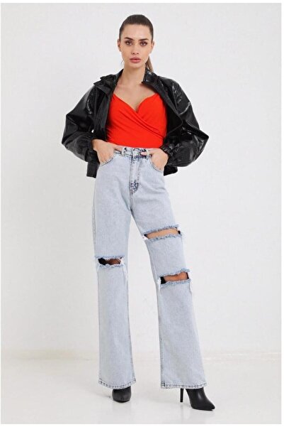 Intisimo Women's High Waist Flared Jeans, Light Blue - Size 40 (US 29)