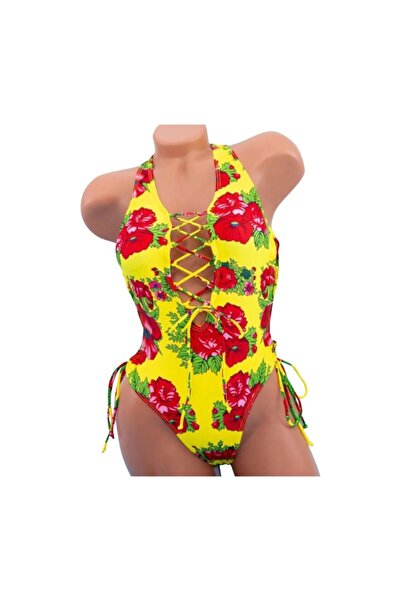 Intisimo Swimsuit, One-piece, Traditional Patterns, Yellow/Red - 36