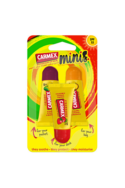 Carmex 3 قطع أنبوبية متنوعة SPF15 صغيرة متعددة الألوان 5 جرام
