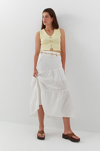 MARKALİSTE Asymmetrical Midi Skirt Ecru