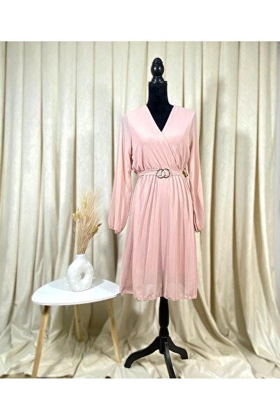 Intisimo Γυναικείο Φόρεμα, Midi, Πλισέ, Κορδόνι στη Μέση, Ροζ Πούδρας