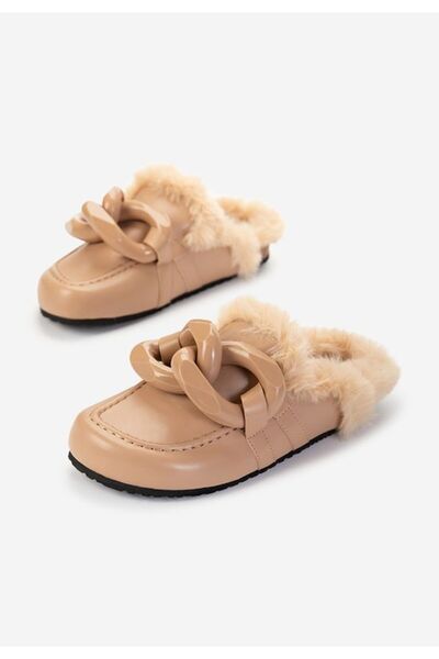 Intisimo Women's Slippers, Furry, Eco Leather, Beige - 40