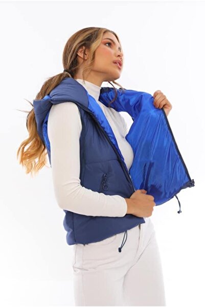 Intisimo Γυναικείο καπιτονέ γιλέκο με κουκούλα , μπλε - M