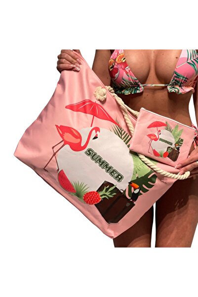 Intisimo Τσάντα Θαλάσσης, Μεγάλη, Μόδα, Δώρο Πορτοφόλι, Φλαμίνγκο, Καλοκαίρι,...