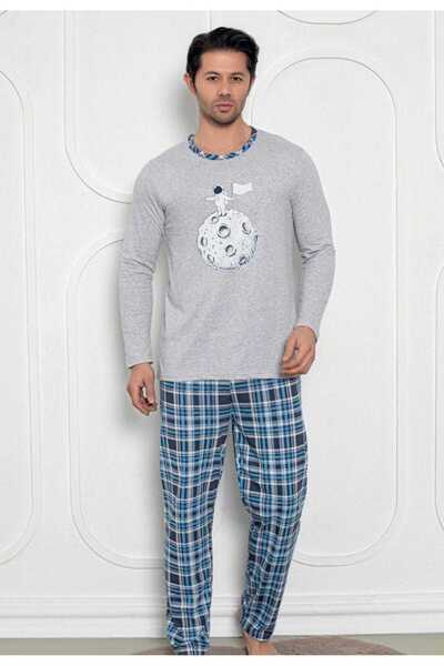 Intisimo Pijamale bărbătești, bluză + pantaloni lungi, Moon, gri - L