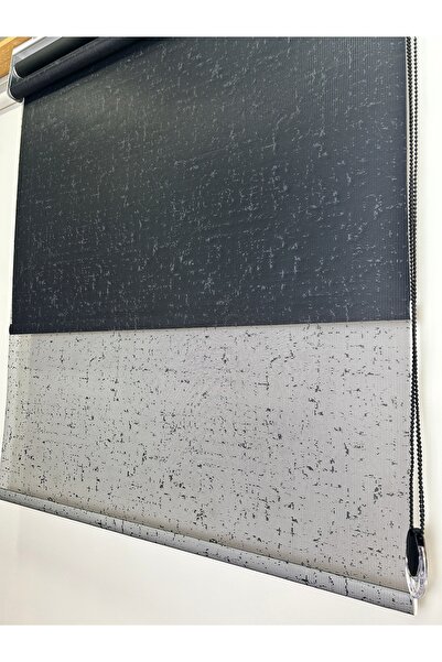 Binbirperde Çift Mekanizmalı Kareli Desen Siyah Tül Siyah Stor Aluminyum Sist...