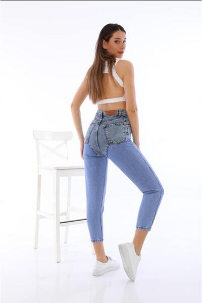 Intisimo Blugi de damă tip mom fit, bicolori, talie înaltă, albaștri - mărimea 34 (US 26)