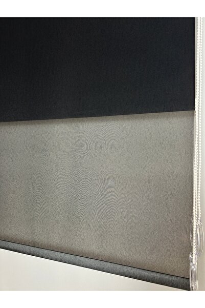 Binbirperde Çizgi Desen Çift Mekanizmalı Siyah Tül Siyah Stor Aluminyum Siste...