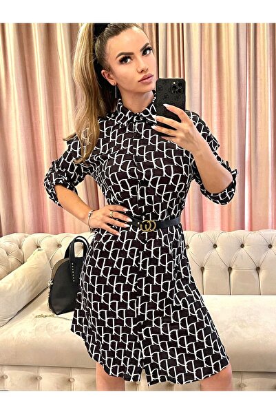 Intisimo Φόρεμα-πουκάμισο, ζώνη, μίντι, μαύρο/άσπρο