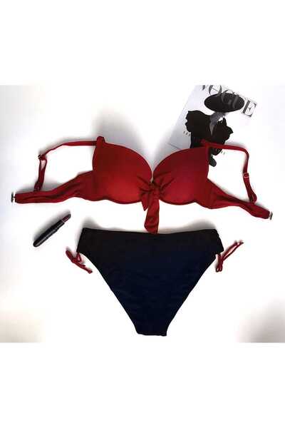 Intisimo Costum de baie, două piese, push-up, mărime mare, vișiniu/negru - 52